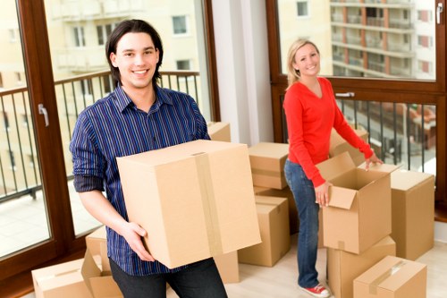 Office furniture and boxes prepared for a business relocation in Kenton